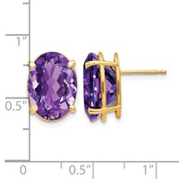 14K Yellow Gold 14x10mm Oval Amethyst Post Earrings view 4