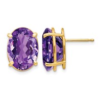 14K Yellow Gold 14x10mm Oval Amethyst Post Earrings view 1