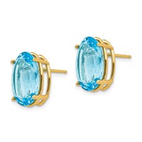 14K Yellow Gold 14x 10mm Oval Blue Topaz Post Earrings view 2
