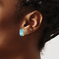 14K Yellow Gold 14x 10mm Oval Blue Topaz Post Earrings view 3