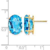 14K Yellow Gold 14x 10mm Oval Blue Topaz Post Earrings view 4