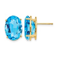 14K Yellow Gold 14x 10mm Oval Blue Topaz Post Earrings view 1