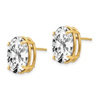 14K Yellow Gold 14x 10mm Oval Cubic Zirconia Post Earrings view 2