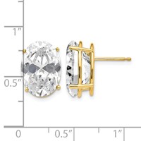 14K Yellow Gold 14x 10mm Oval Cubic Zirconia Post Earrings view 4