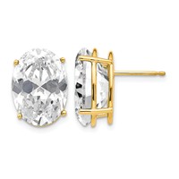 14K Yellow Gold 14x 10mm Oval Cubic Zirconia Post Earrings view 1