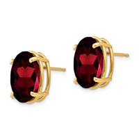 14K Yellow Gold 14x 10mm Oval Garnet Post Earrings view 2