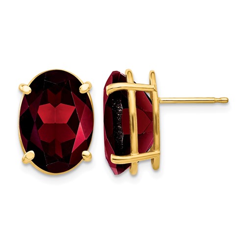 14K Yellow Gold 14x 10mm Oval Garnet Post Earrings