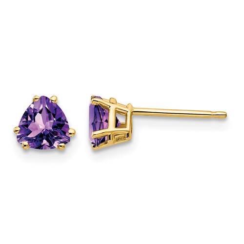 14K 5mm Yellow Gold Trillion Amethyst Post Earrings