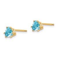 14K 5mm Yellow Gold Trillion Blue Topaz Post Earrings view 2