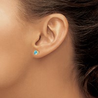 14K 5mm Yellow Gold Trillion Blue Topaz Post Earrings view 3