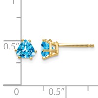 14K 5mm Yellow Gold Trillion Blue Topaz Post Earrings view 4