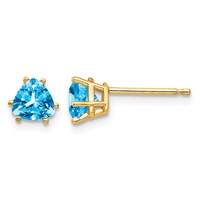 14K 5mm Yellow Gold Trillion Blue Topaz Post Earrings view 1
