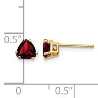 14K 5mm Yellow Gold Trillion Garnet Post Earrings view 4
