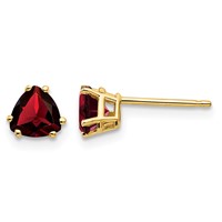 14K 5mm Yellow Gold Trillion Garnet Post Earrings view 1
