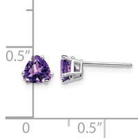14K White Gold 5mm Trillion Amethyst Post Earrings view 4