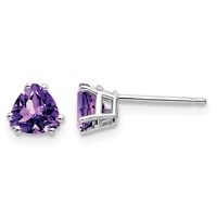14K White Gold 5mm Trillion Amethyst Post Earrings view 1