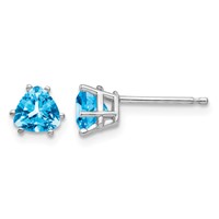 14K White Gold 5mm Trillion Blue Topaz Post Earrings view 1