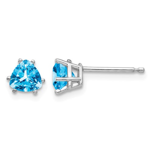 14K White Gold 5mm Trillion Blue Topaz Post Earrings