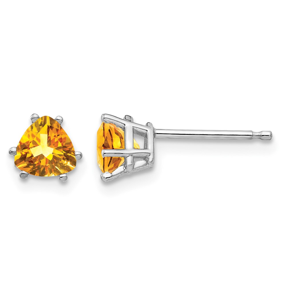 14K White Gold 5mm Trillion Citrine Stud Earrings