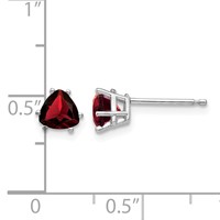 14K White Gold 5mm Trillion Garnet Post Earrings view 4