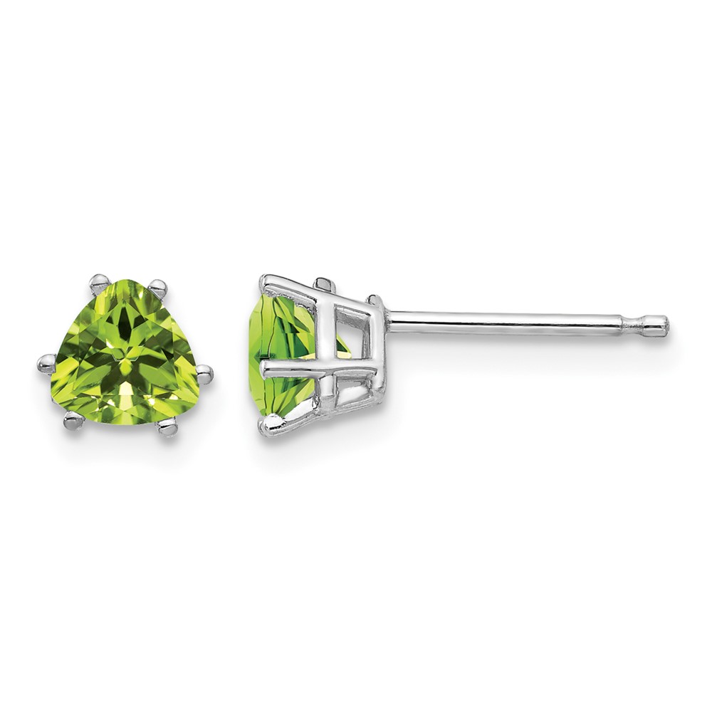 14K White Gold 5mm Trillion Peridot Stud Earrings
