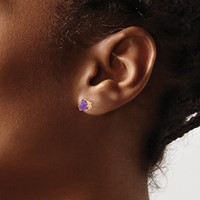 14K 6mm Yellow Gold Trillion Amethyst Post Earrings view 3