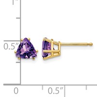 14K 6mm Yellow Gold Trillion Amethyst Post Earrings view 4