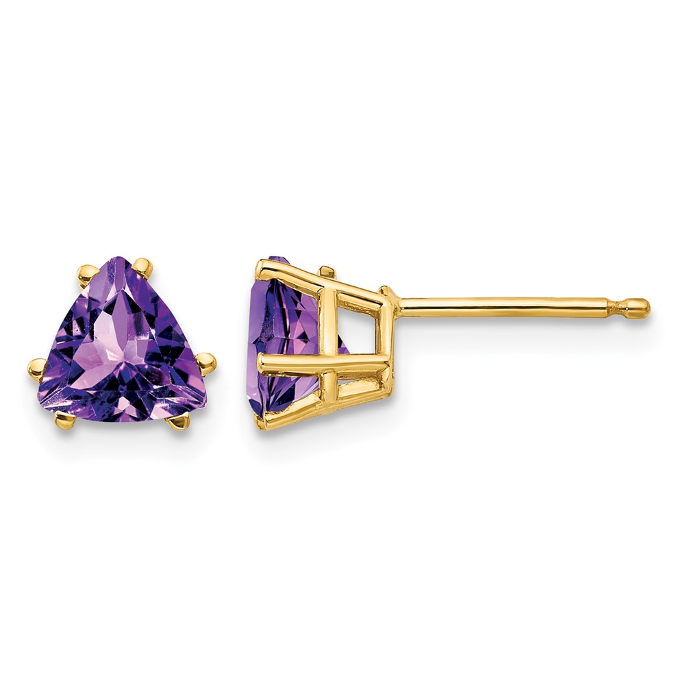 14K 6mm Yellow Gold Trillion Amethyst Post Earrings