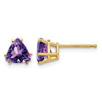 14K 6mm Yellow Gold Trillion Amethyst Post Earrings view 1