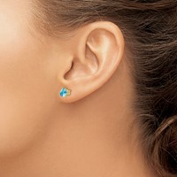 14K 6mm Yellow Gold Trillion Blue Topaz Post Earrings view 3