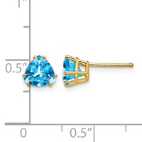 14K 6mm Yellow Gold Trillion Blue Topaz Post Earrings view 4