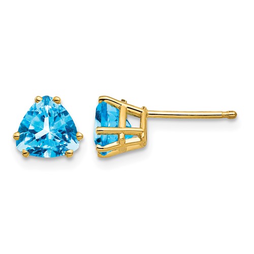 14K 6mm Yellow Gold Trillion Blue Topaz Post Earrings