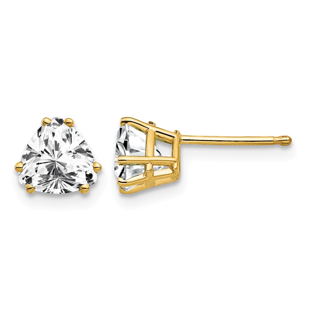 14K 6mm Yellow Gold Trillion Cubic Zirconia Post Earrings