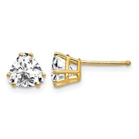 14K 6mm Yellow Gold Trillion Cubic Zirconia Post Earrings view 1
