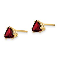 14K 6mm Yellow Gold Trillion Garnet Post Earrings view 2