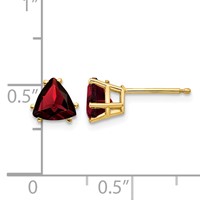 14K 6mm Yellow Gold Trillion Garnet Post Earrings view 4