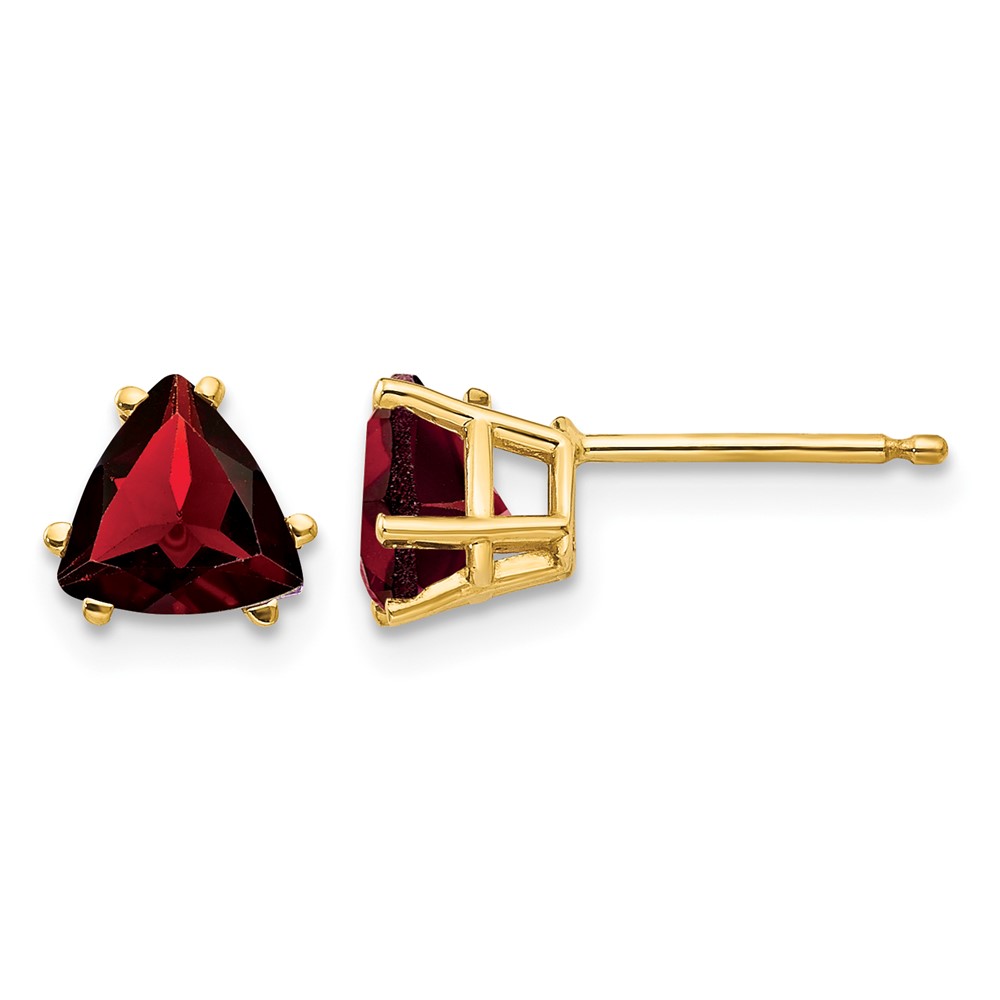 14K 6mm Yellow Gold Trillion Garnet Post Earrings