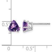 14K White Gold 6mm Trillion Amethyst Post Earrings view 4