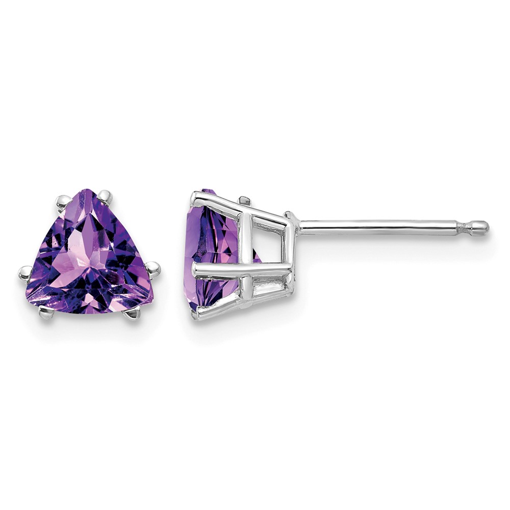 14K White Gold 6mm Trillion Amethyst Post Earrings
