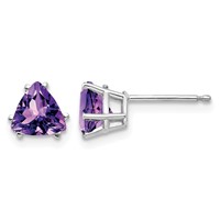 14K White Gold 6mm Trillion Amethyst Post Earrings view 1