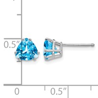 14K White Gold 6mm Trillion Blue Topaz Post Earrings view 4