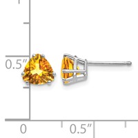14K White Gold 6mm Trillion Citrine Stud Earrings view 4