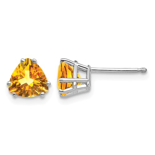 14K White Gold 6mm Trillion Citrine Stud Earrings