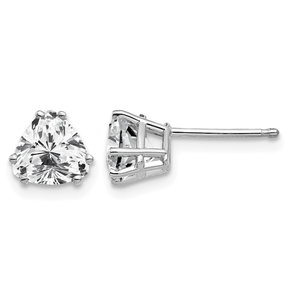 14K White Gold 6mm Trillion Cubic Zirconia Post Earrings