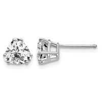 14K White Gold 6mm Trillion Cubic Zirconia Post Earrings view 1