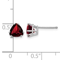 14K White Gold 6mm Trillion Garnet Post Earrings view 4