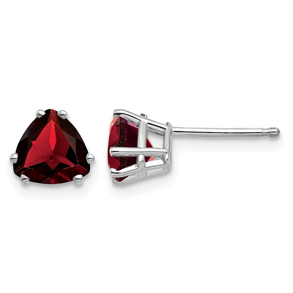 14K White Gold 6mm Trillion Garnet Post Earrings