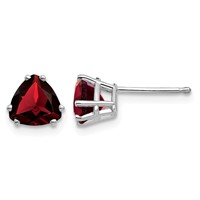 14K White Gold 6mm Trillion Garnet Post Earrings view 1