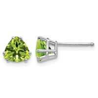 14K White Gold 6mm Trillion Peridot Post Earrings view 1