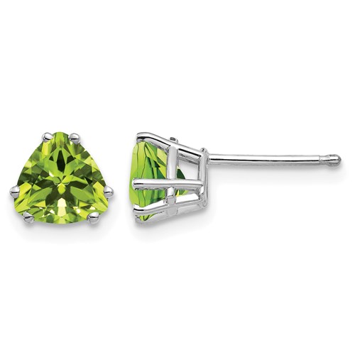 14K White Gold 6mm Trillion Peridot Post Earrings